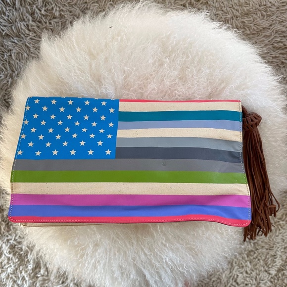 Vintage 🇺🇸 JESSICA KAGAN CUSHMAN Canvas Clutch Handbag American Flag Patriotic - Picture 4 of 11